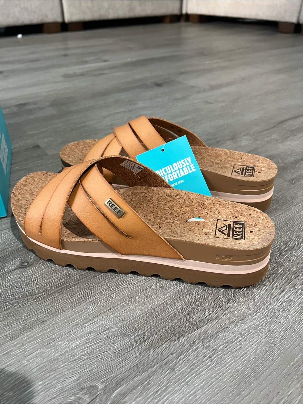 Reef Women’s Camel Cross-Strap Cork Platform Sandals
